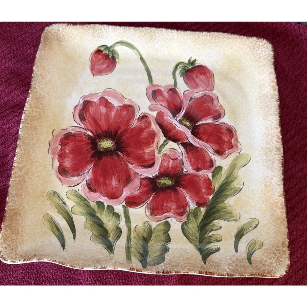 Maxcera Corp Poppies Square Dinner Plate 11”X11”